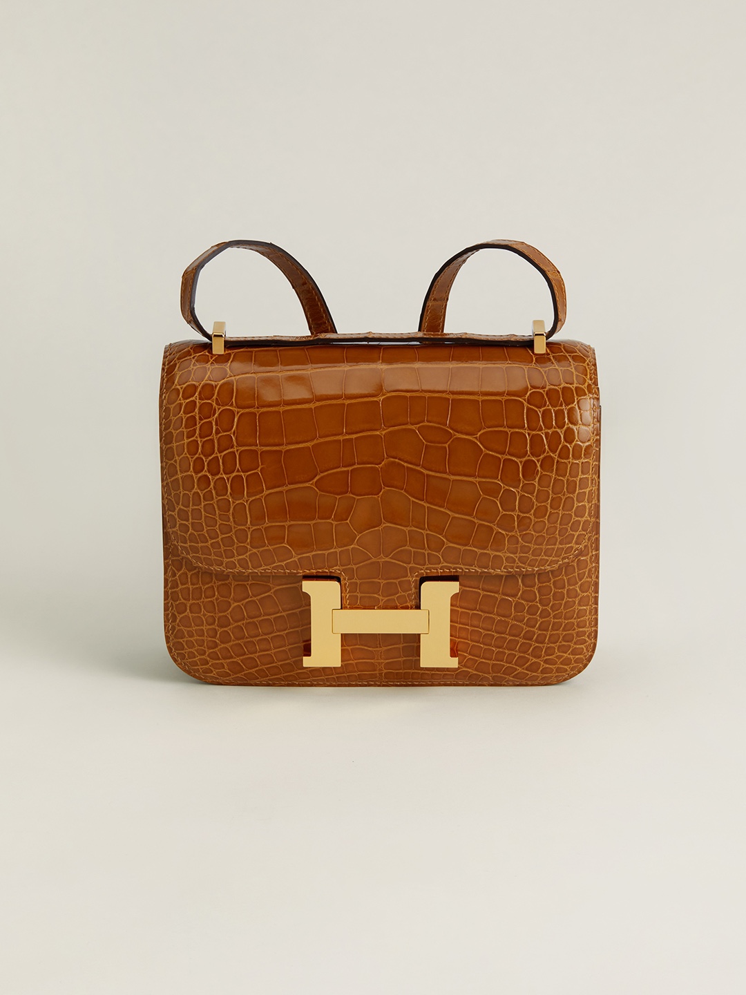 Hermes Constance 18 Mini Handmade Bag In Brown Shiny Alligator Crocodile Leather